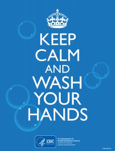 CDC graphic reading Keep calm and wash your hands with Centrers for Disease Control logo
