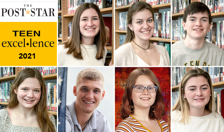 composite graphic of seven smiling students and the Post Star newspaper logo for Teen Excellence 2021