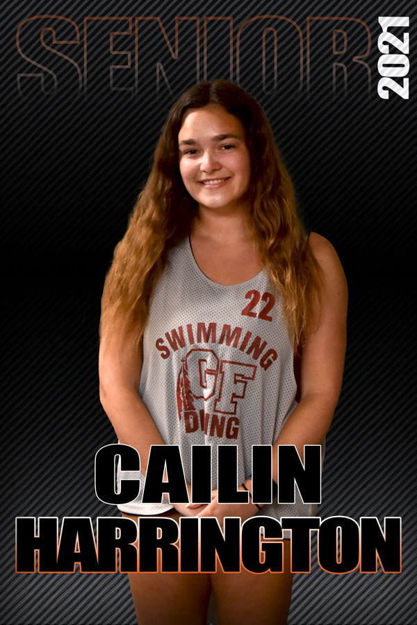 composite graphic of student smiling with text Cailin Harrington Senior 2021