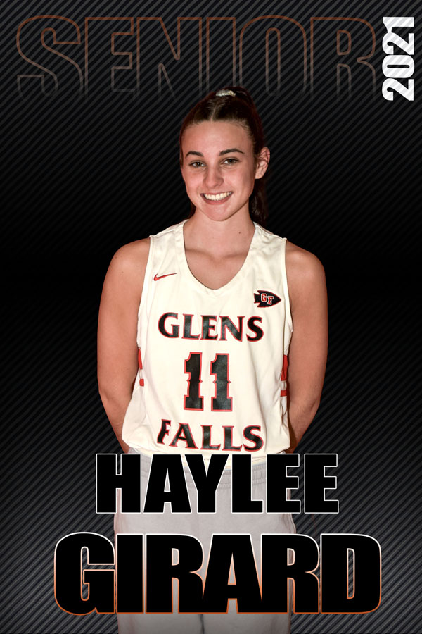 composite graphic of student smiling with text Haylee Girard Senior 2021