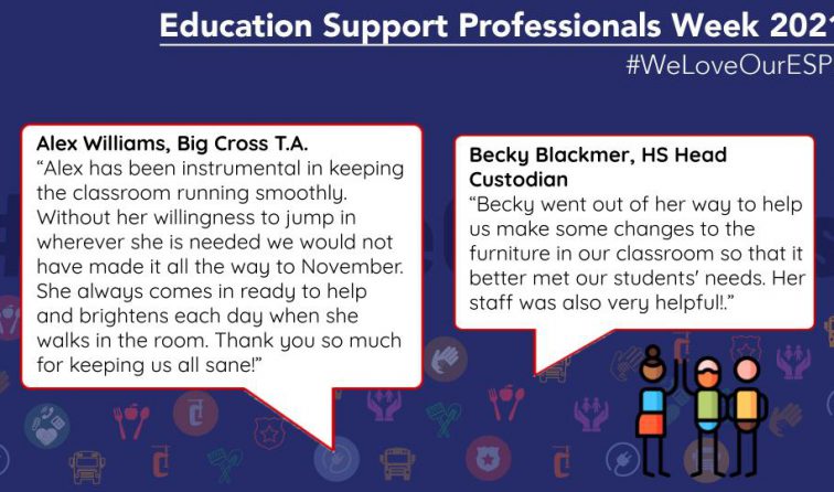 graphic with quote praising educational support staff members