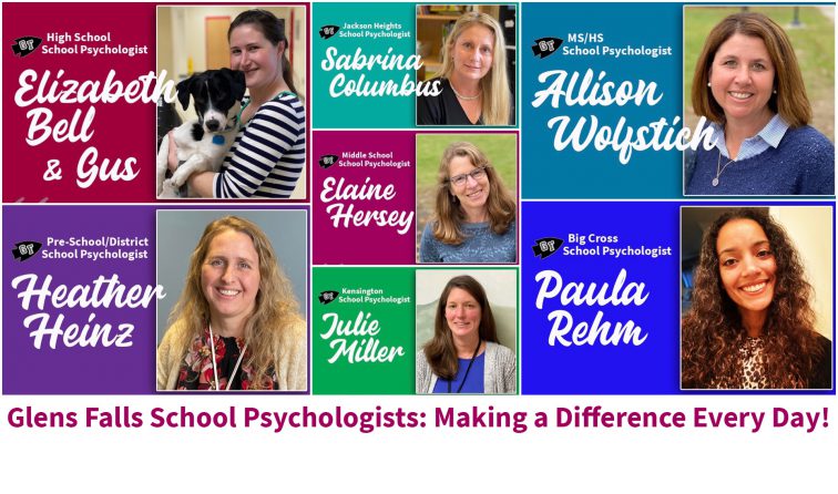 graphic of seven people smiling with school psychologist title