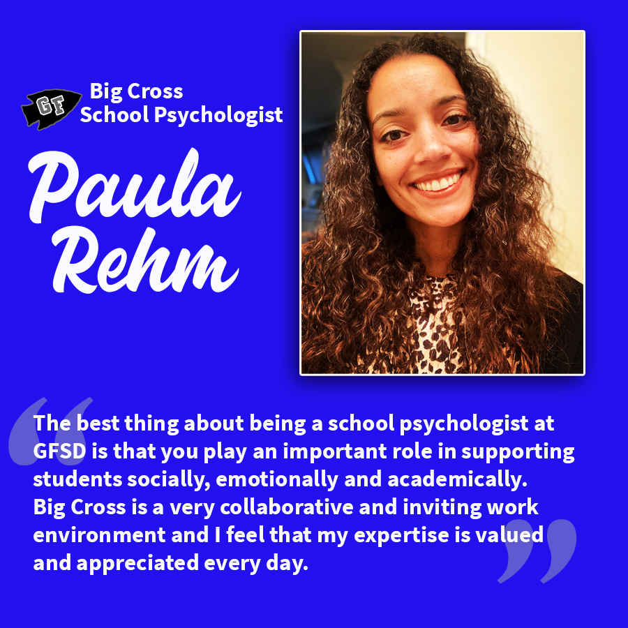 graphic of person smiling with school psychologist title and quote about helping kids