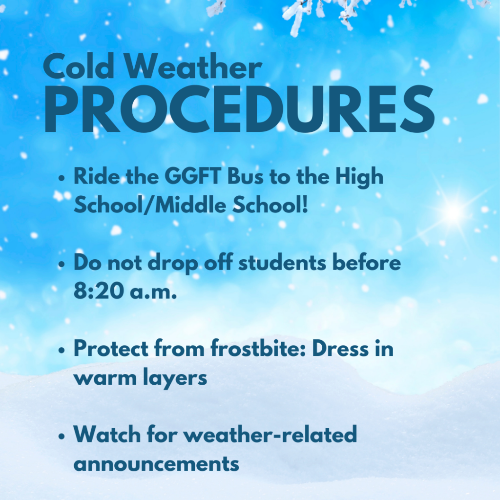 graphic with snow on a blue background that outlines cold weather procedures