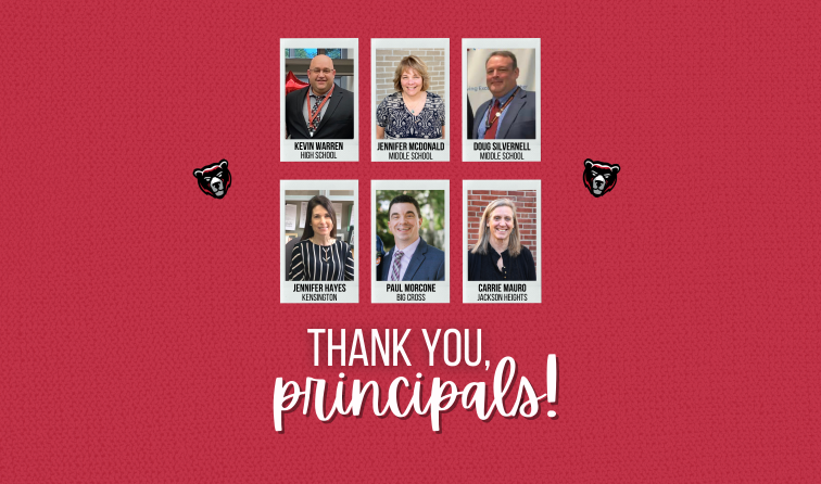 photos of all 6 school principals smiling in polaroid-style frames and the text, thank you principals!