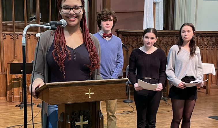 four high school students participating in the Rev. Dr. Martin Luther King, Jr. celebration at Christ Church in Glens Falls